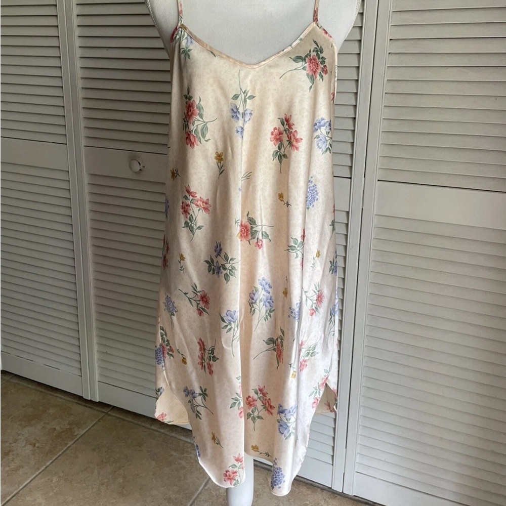 Vintage Dentelle Floral Silky Gown 90s Chemise Slip Dress Lingerie Size M L